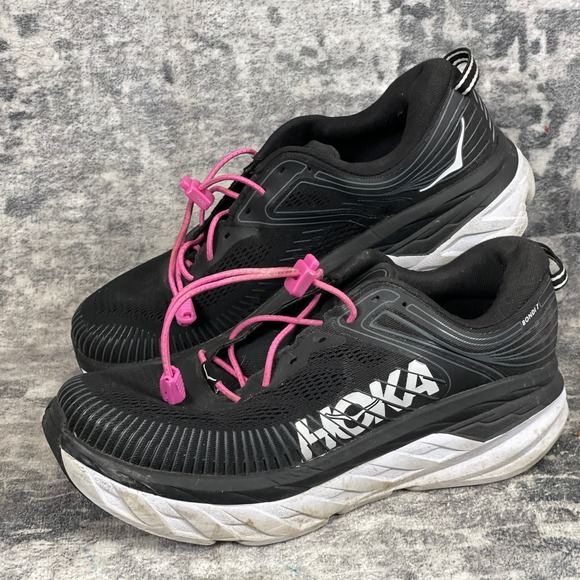Hoka One One Shoes - Hoka One Bondi 7 Woman 10D Running Shoes Black White Wide Width Athleisure,